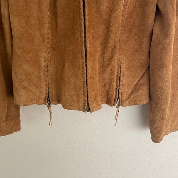 DOUBLE D RANCH Brown Suede Leather Zip Front Jacket/Zip Pockets: Medium; NWOT!! - Picture 5 of 9